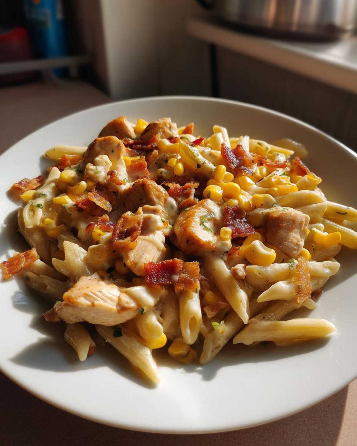 Creamy Chicken and Corn Pasta with Bacon