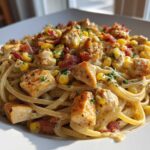 Creamy Chicken and Corn Pasta with Bacon
