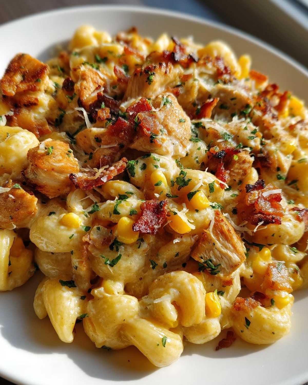 Creamy Chicken and Corn Pasta with Bacon