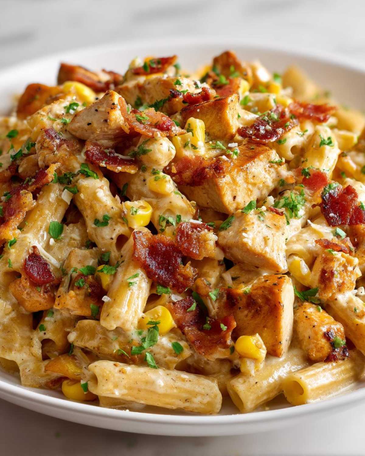 Creamy Chicken and Corn Pasta with Bacon