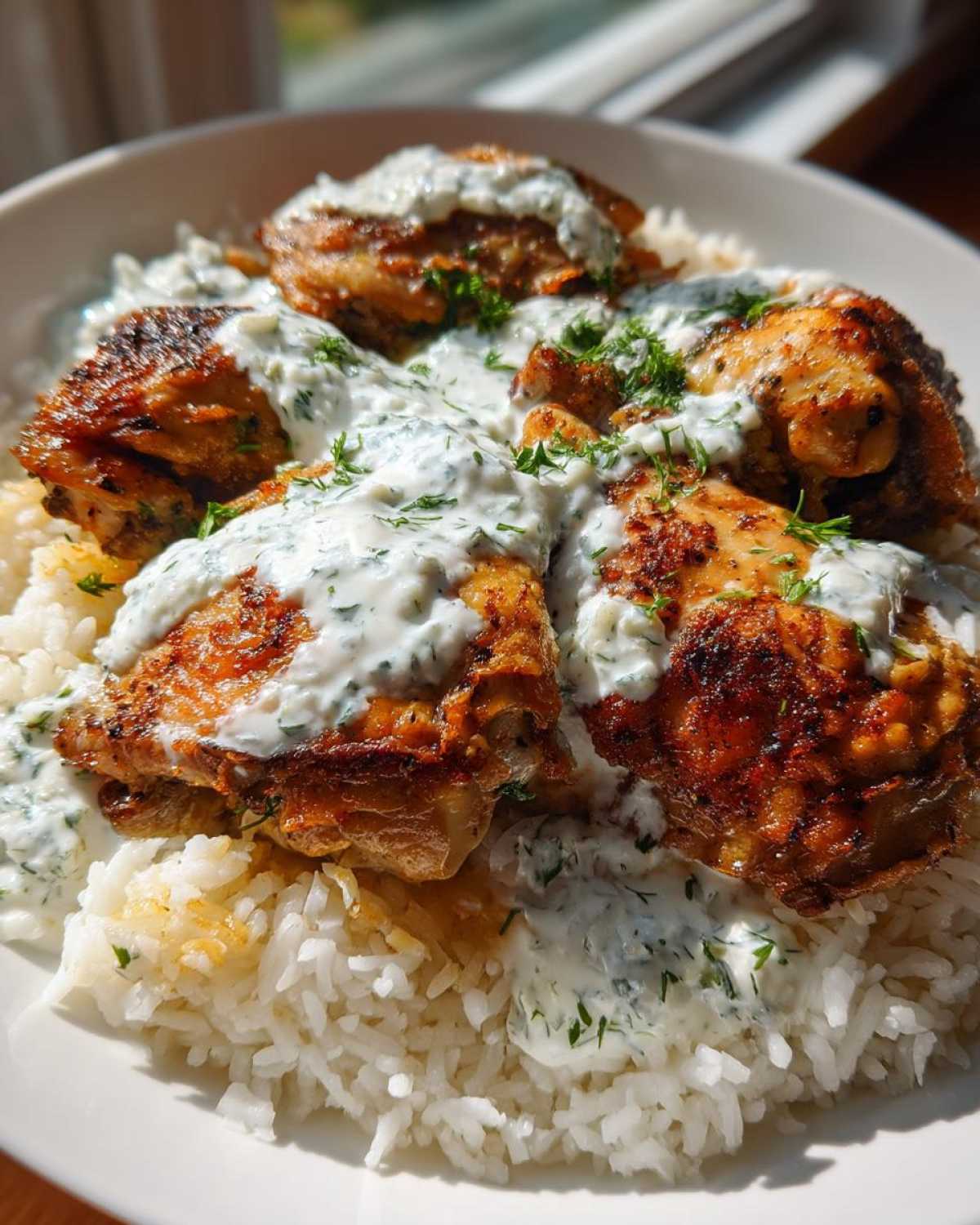 Dump and Bake Chicken Tzatziki with Rice