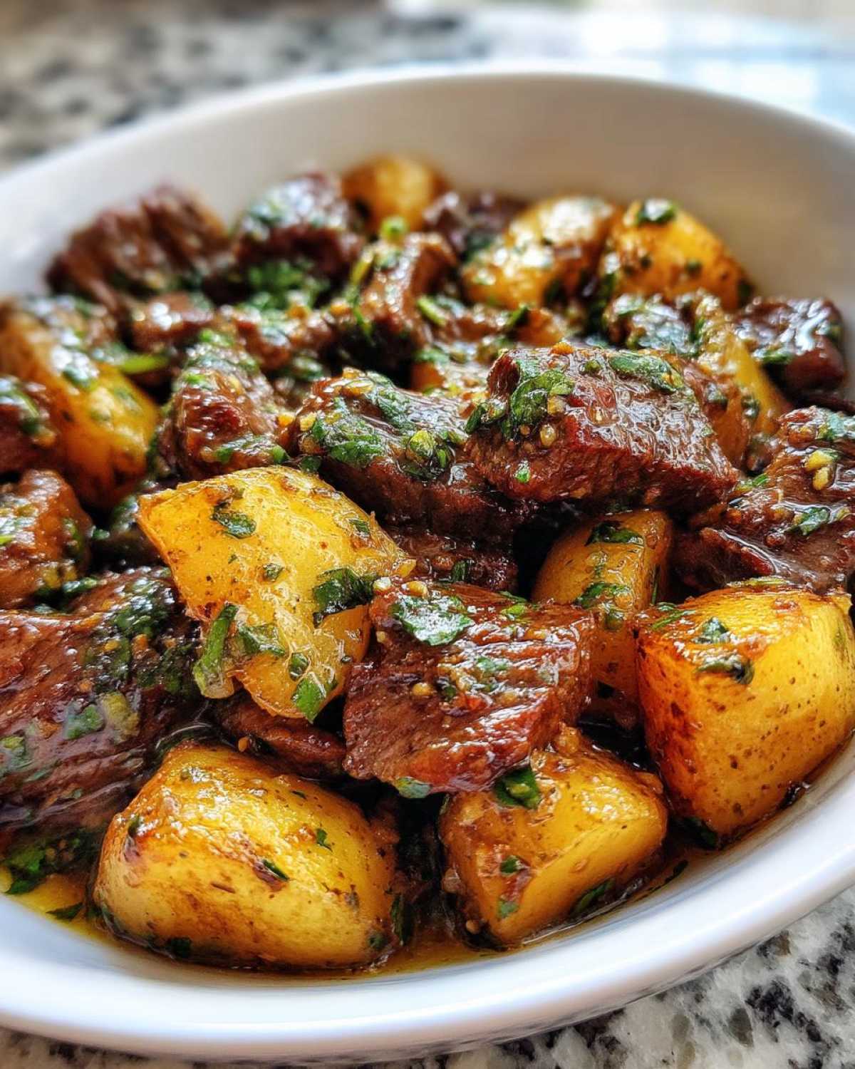 Garlic Butter Beef Bites & Potatoes