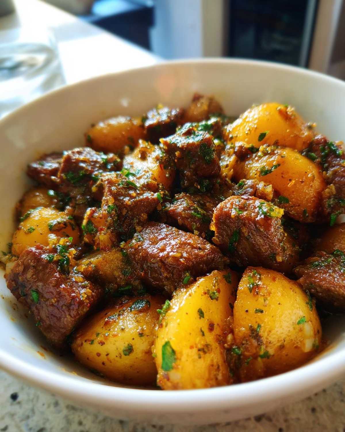 Garlic Butter Beef Bites & Potatoes