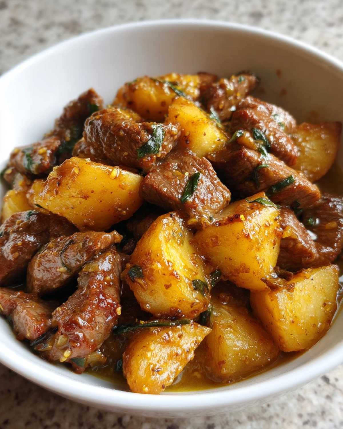 Garlic Butter Beef Bites & Potatoes