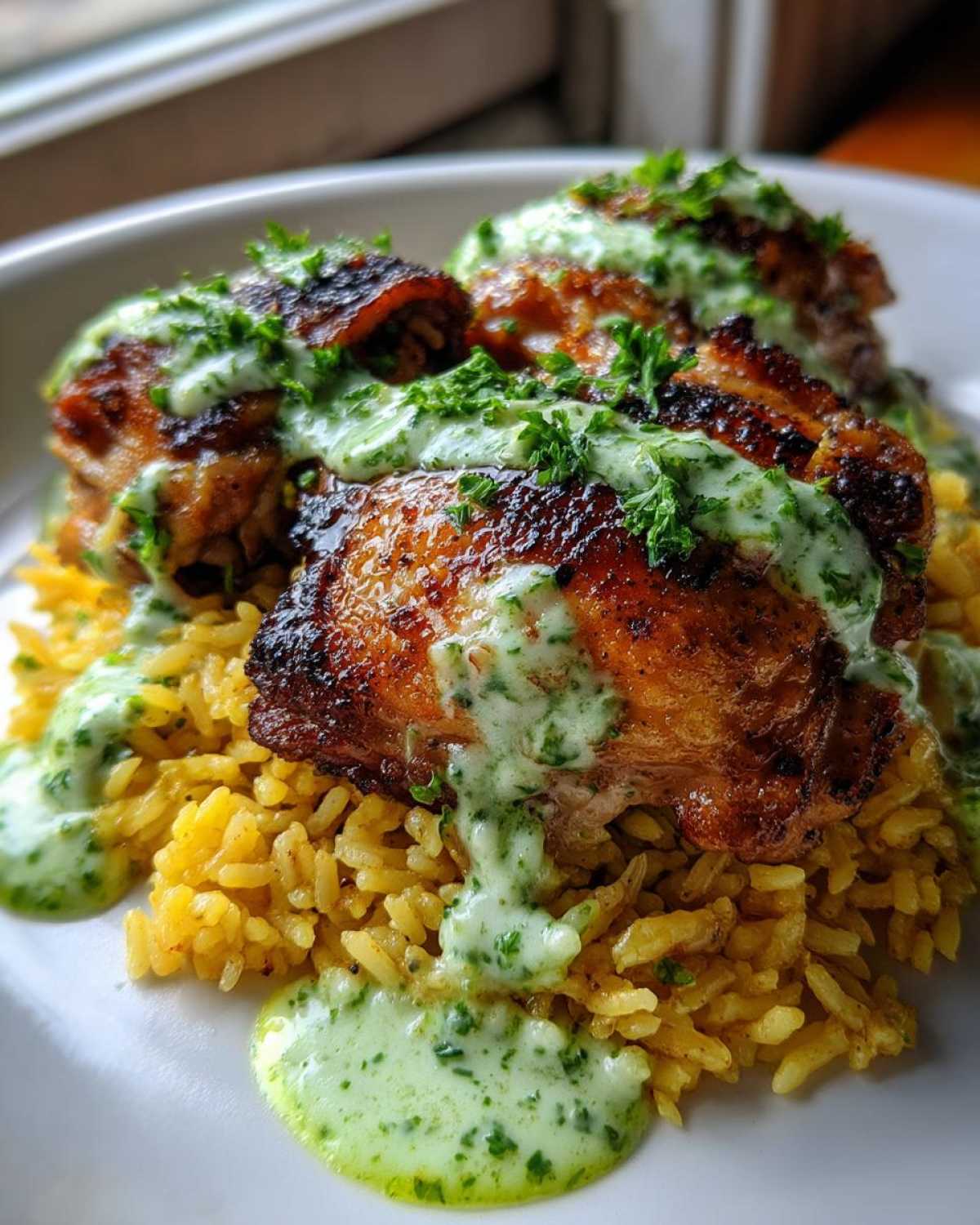 Peruvian Chicken & Rice with Green Sauce