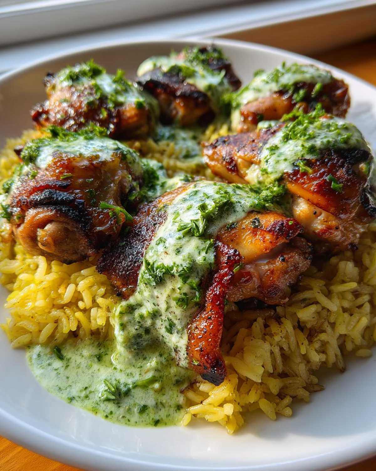 Peruvian Chicken & Rice with Green Sauce