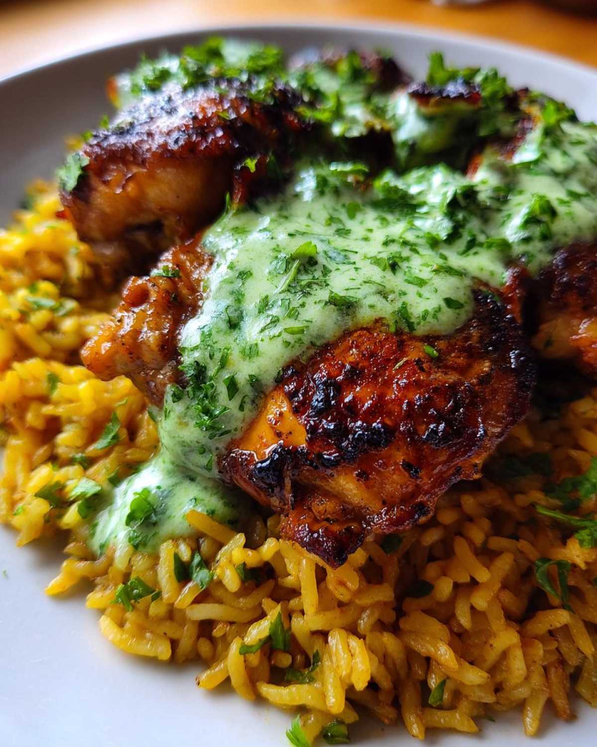 Peruvian Chicken & Rice with Green Sauce