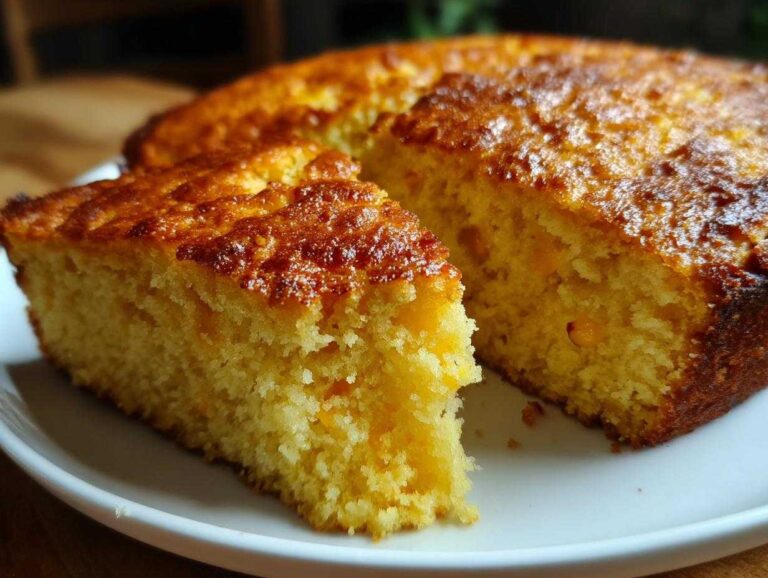 A slice of golden jalapeno cornbread on a white plate, showcasing its moist texture and spicy kick.