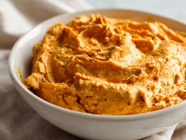 A bowl filled with luscious pumpkin cream cheese, ready to be enjoyed.