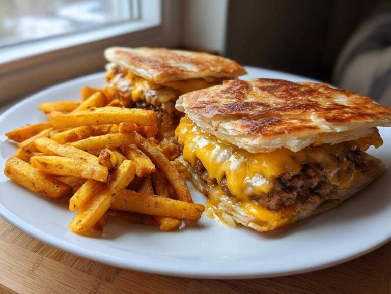 Two delicious Paratha burger with masala fries served on a white plate, featuring flaky paratha bread and melted cheese.